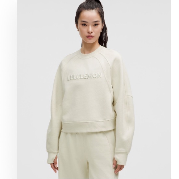 lululemon athletica Tops - ❗️SOLD❗️Lululemon Scuba Oversized Pullover Wordmark in Bone 🆕